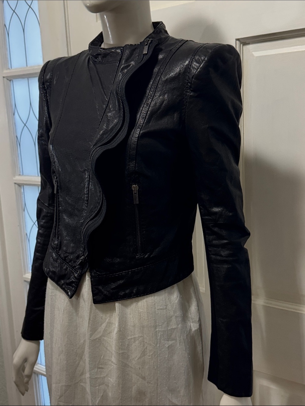 BCBGMaxAzria Soft Leather Biker
Jacket Asymmetrical Collar Cropped Style Size S - Picture 10 of 16